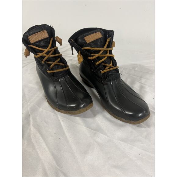 Sperry Black Saltwater Quilted Duck Ankle Boots Womens 8.5 M STS80755 Waterproof - Picture 5 of 11